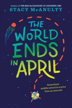 A view from space shows an asteriod heading for earth on the cover of the book The World Ends In April.