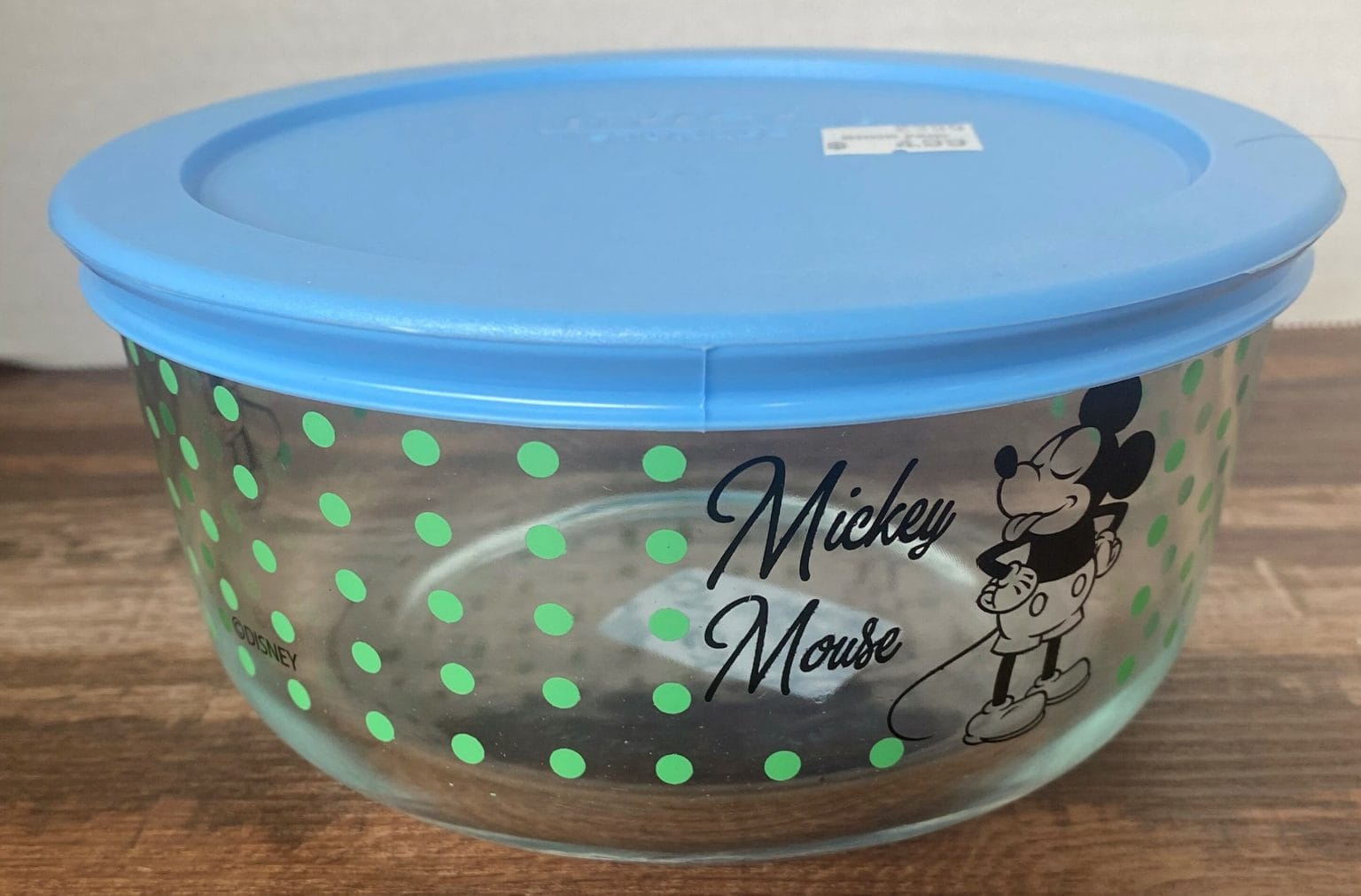 Pyrex Mickey Mouse 4-Cup Round Glass Storage Container with Blue Airtight  Lid