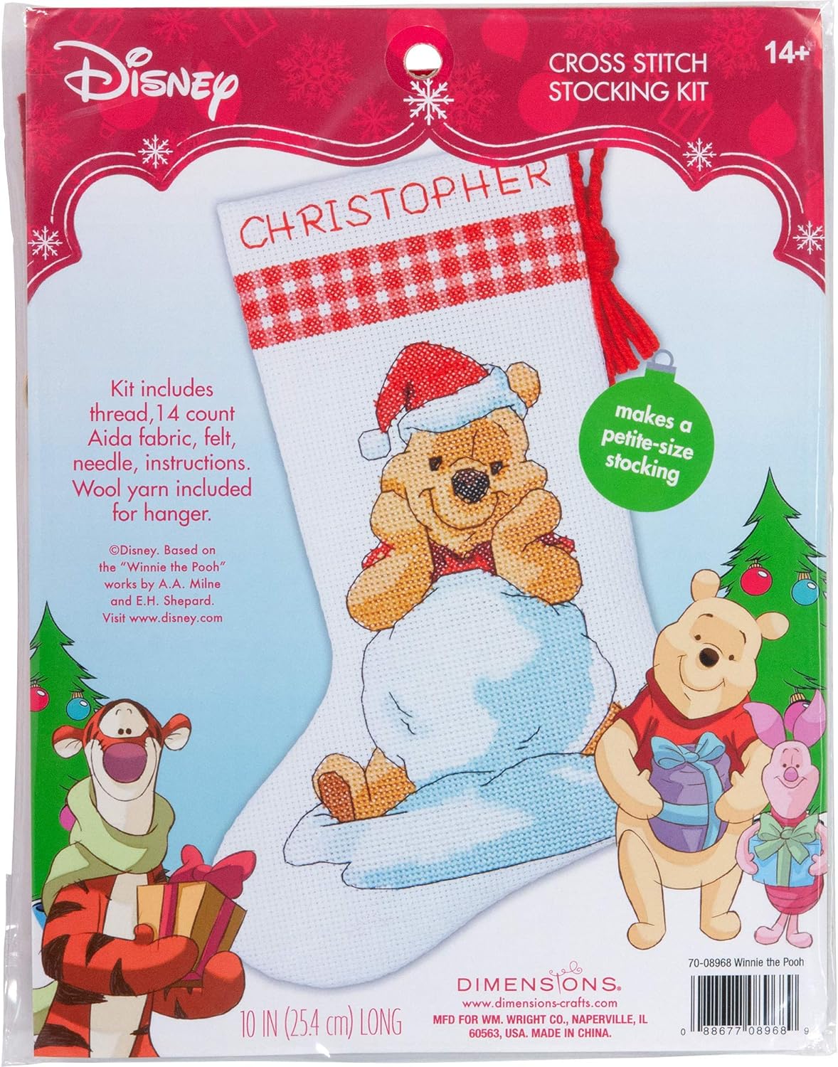 Winnie the Pooh Cross Stitch Stocking Kit: Includes: Thread, 14 Count Aida  Fabric, Felt, Needle & Instructions. Wool Yarn Included for Hanger