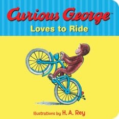 board book cover for Curious George Loves to Ride