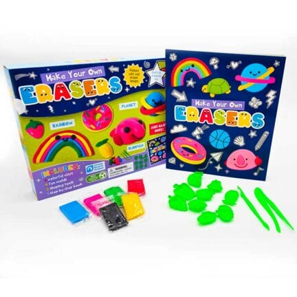 Make Your Own Erasers kit with book, molds, utensils, and clay