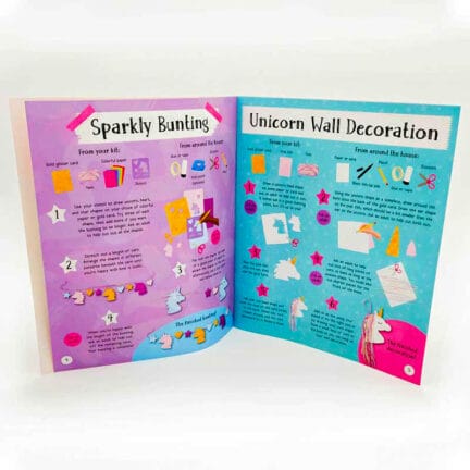 Open view of instructions for Unicorn Crafts kit