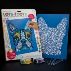 Lots of Dots painting kit of a dog with paints and tools.