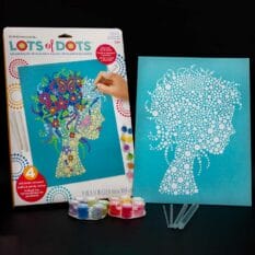 Lots of Dots painting kit of a girl with paints and tools.